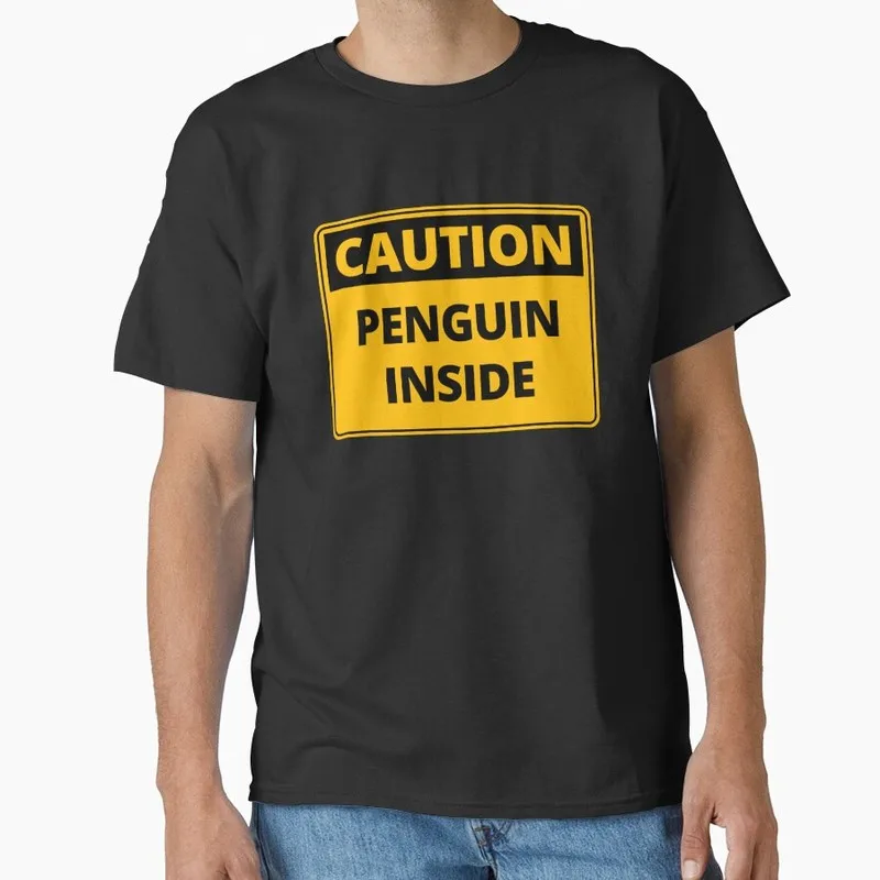 Funny Caution Sign Linux Operating System Graphic T‑Shirt Casual Short Sleeve Tees Geek IT Developer Fan Gift Streetwear S-6XL