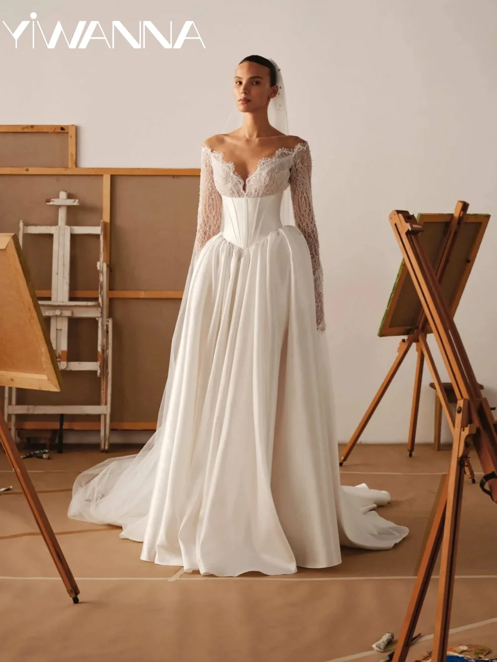 

2 In 1 Luxurious Beaded Lace Wedding Dress Detachable Satin Train A-line Long Bridal Gown Customized Elegant Dresses For Bride