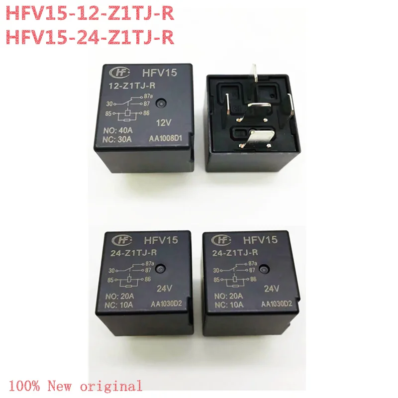 5Pcs HFV15‑12‑Z1TJ‑R, HFV15‑24‑Z1TJ‑R, Automotive relay, 12V 40A car relay, 24V 20A auto relay, 5-pin changeover relay