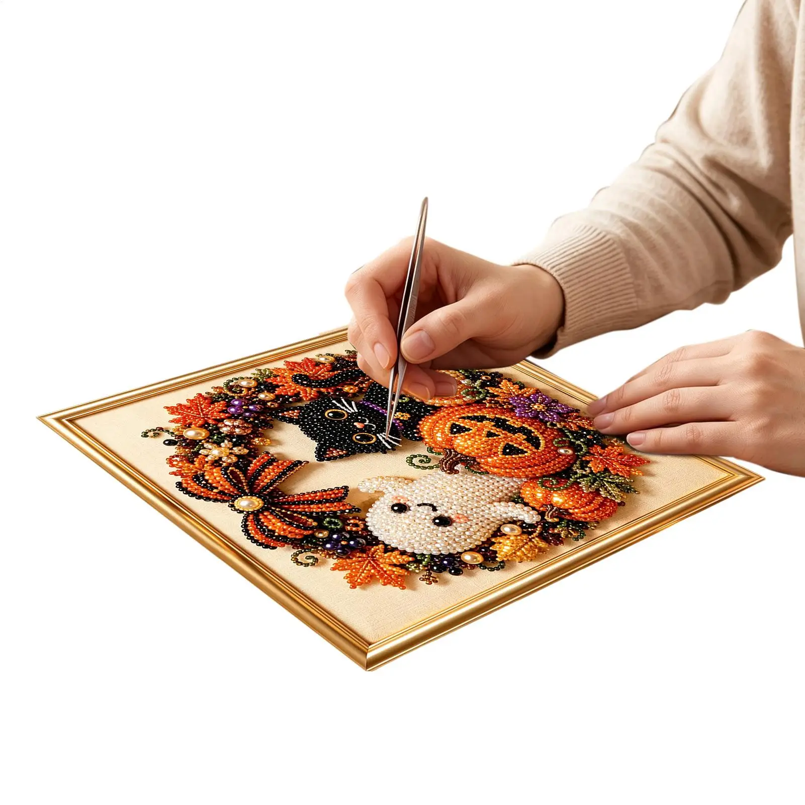Halloween Pearl Art Kit 3D Bead Painting Sparkling Pumpkins Decor Halloween Gem Art For Restaurant Hotel Garden Thanksgiving