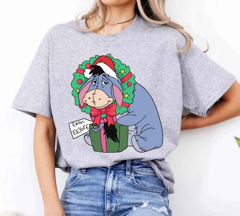 2025 Disney Summer New Eeyore Cappello da Babbo Natale Costume leggero natalizio Camicia Winnie The Pooh abbinata a camicie di gruppo natalizio Taglie forti