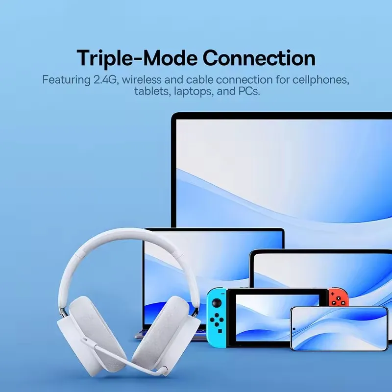 GH02 Kabellose Gaming-Headsets mit Mikrofon, Kopfhörer, Bluetooth 5.3, 40 mm Treiber, 2,4 G/kabellos/Kabel, RGB-Overhead-Kopfhörer