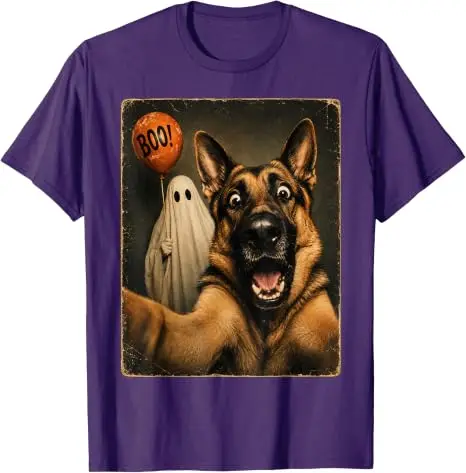 Deutscher Schäferhund Halloween Geister-Selfie Boo Hund Meme Grafik T-Shirt Y2k Gruselige Jahreszeit Hundeselfie Grafik Kleidung für Frauen Männer – Detail 19