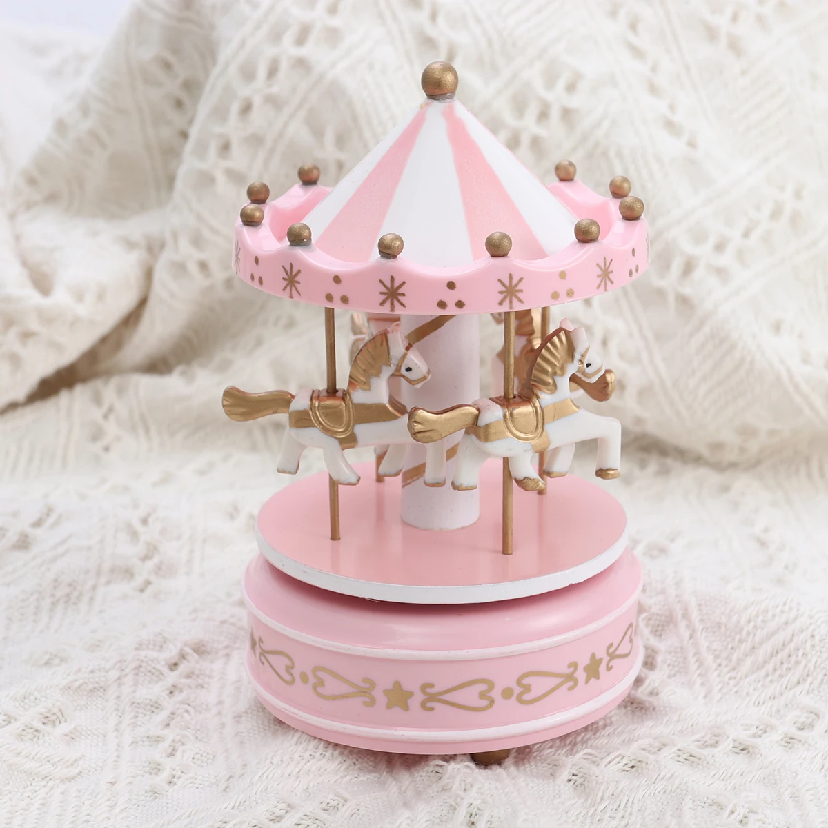 

Wooden Carousel Music Box Wooden Decorative Desktop Musical Box Gifts for Christmas Birthday Valentine's Day (Pink)