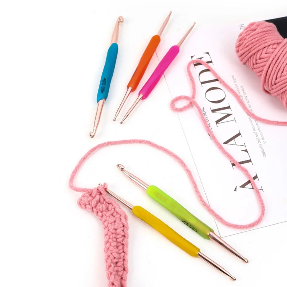 

Crochet Hooks Silicone Handle Double Head Aluminum TPR Crochet Hook Set Weave Knitting Crochet Tools Home Sewing Tools Set