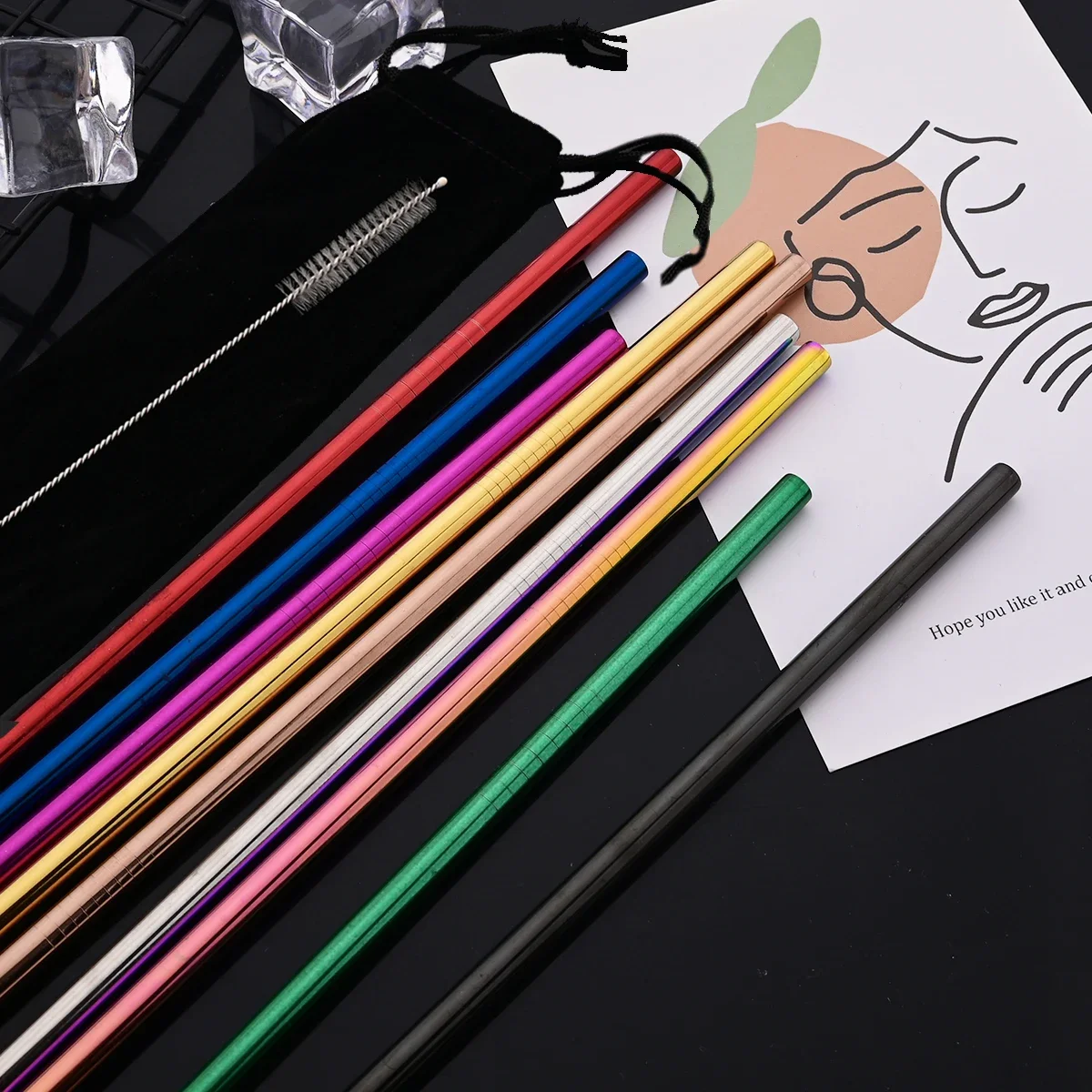 20Pcs Stainless Steel Straw Set Straight Curved Drinking Straw Set Juice Milk Tea Straw Bar Party Kitchen Accessories