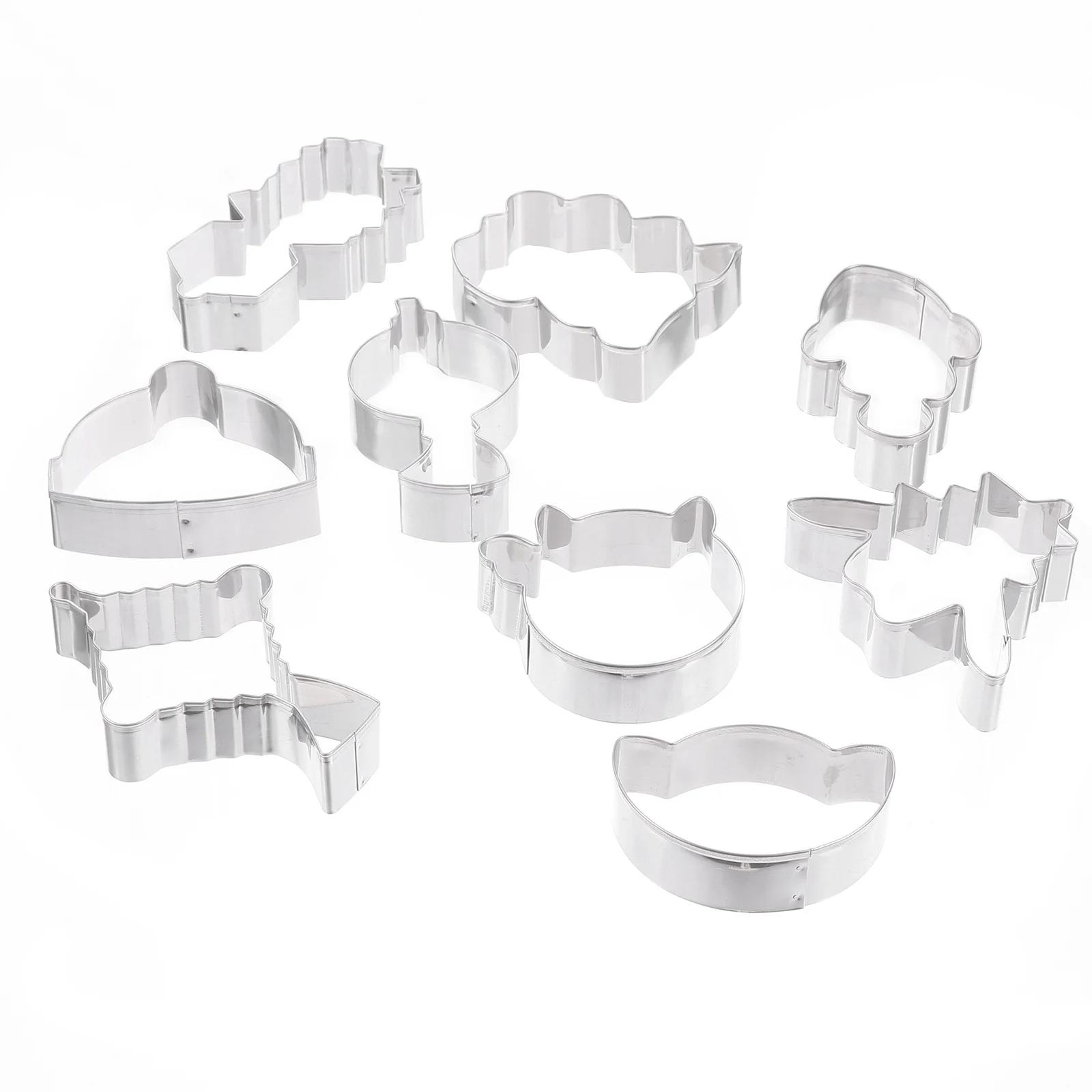 

9 Pcs Cookie Cutters Stainless Steel Baking Mold Cartoon New Year Pastry Reusable Safe for Biscuit Cake Bread Fruit