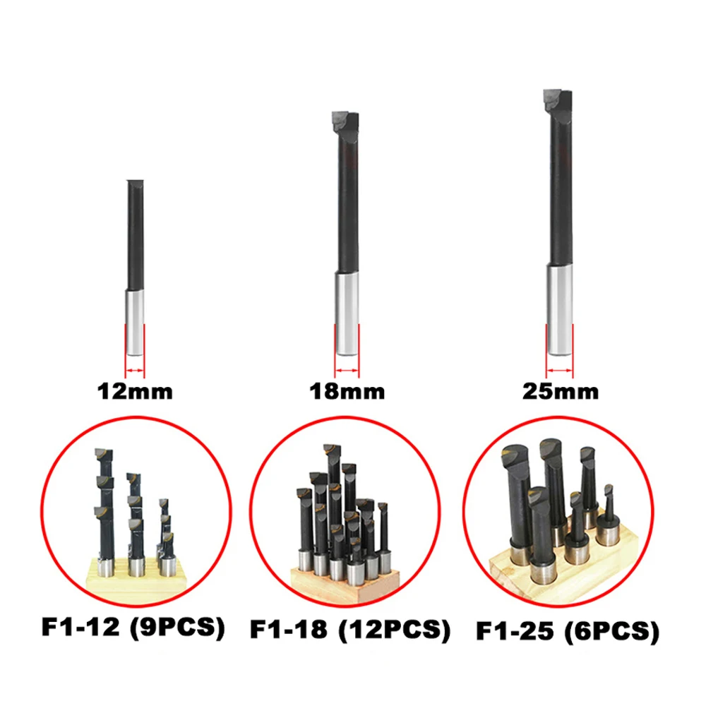 F1 Boring Bar 12/18/25mm Set 9/12/6pcs Boring Cutter Shank Boring Bar Set Tungsten Carbide Bar Boring Bar Set Boring Device