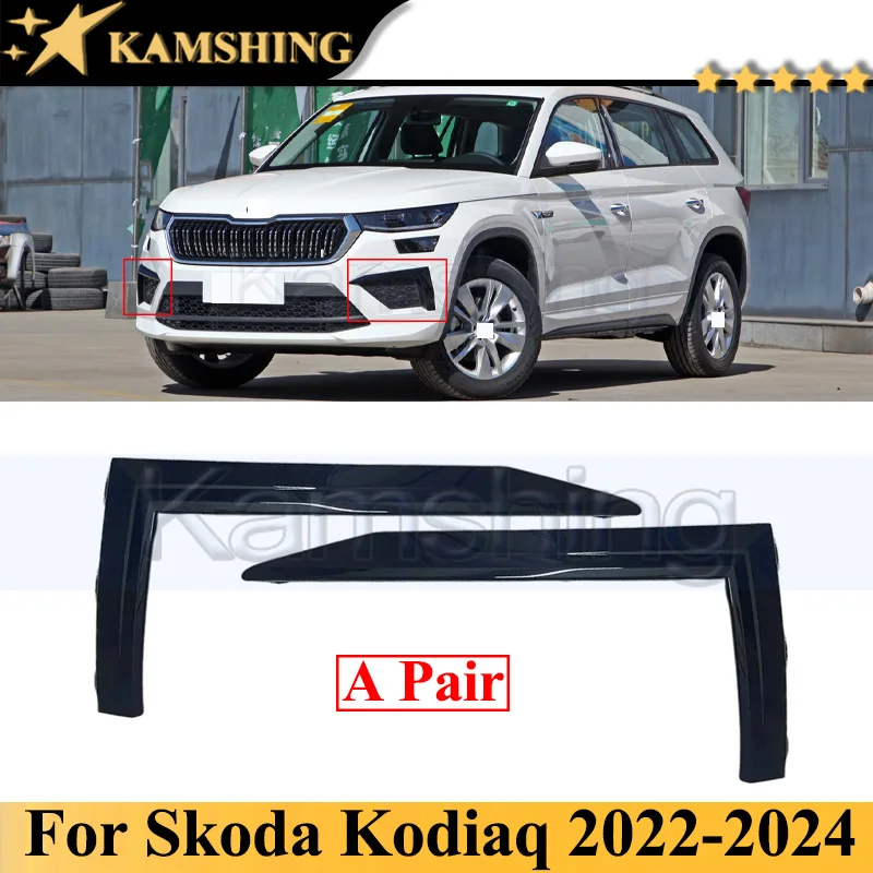 

Kamshing 1 Pair Black Front Bumper Moulding Strip Trim For Skoda Kodiaq 2022-2024 Front Bumper Fog Light Trim Strip