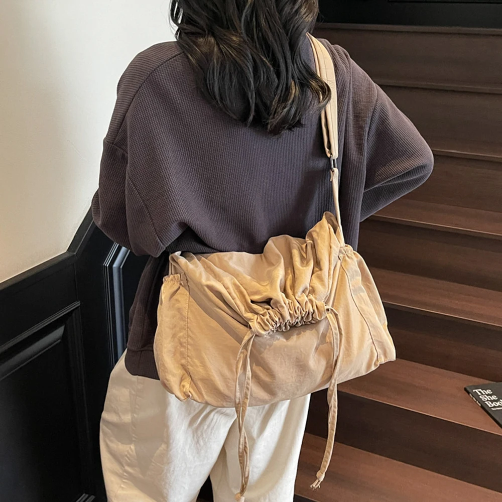 

Women's Sport Drawstring Bag New Solid Color Single Shoulder Bag Korean Ins Tote Bag Large Capacity Casual Crossbody Bags
