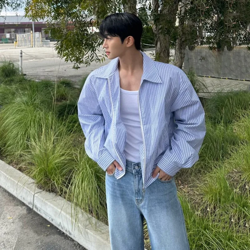 

Design Striped Short Jacket Men's Spring Loose Lapel Jacket Korean Version of Trendy Casual Top Temperament Fashionable Fresh