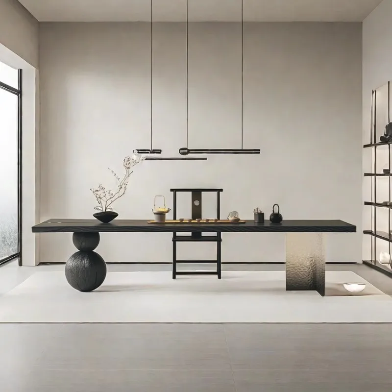 

Wabi Stillwind desk designer tea table acrylic gradual change solid wood tea table living room log large board