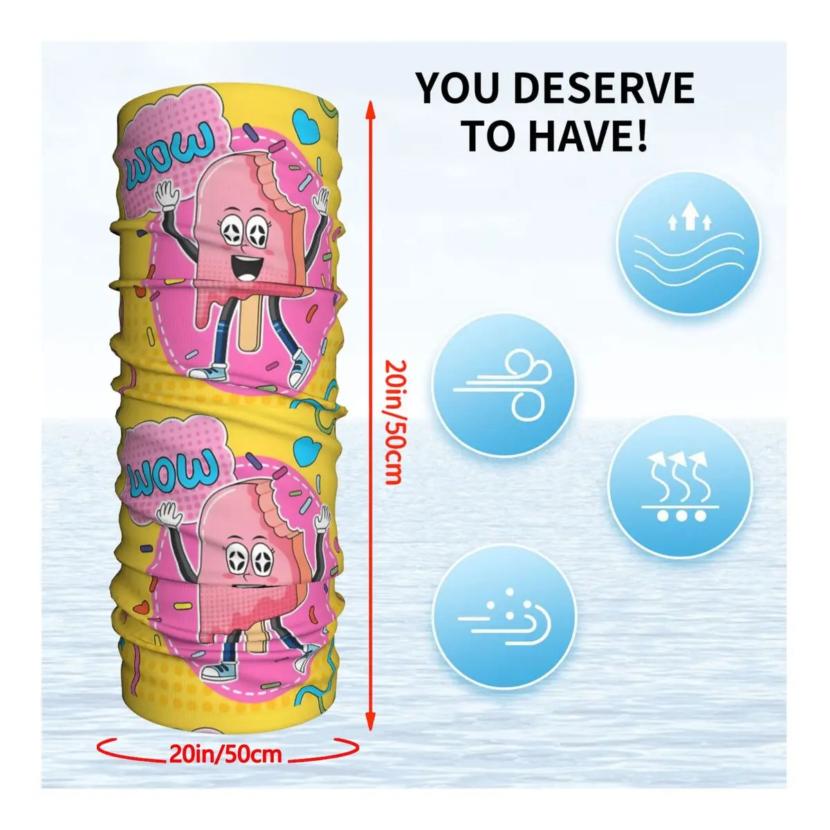 ICE CREAM Yellow Scarf Neckerchief Neck Face Mask Polyester