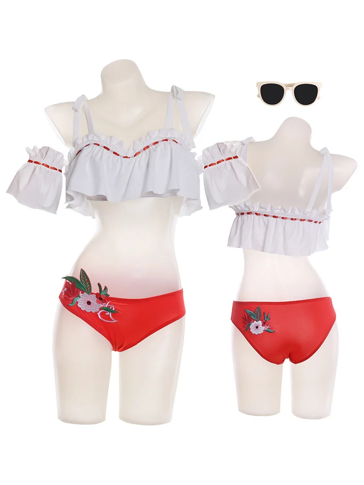 FF XIV Endless Summer Attire Swimsuit Print Bikini Women Swimwear Beach Bathing Suit with Glasses