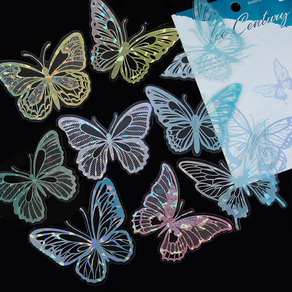 

20pcs Crystal Laser Butterfly Stickers Waterproof PET Stickers Handbook for Scrapbooking DIY Decorative Collage Journaling Craft