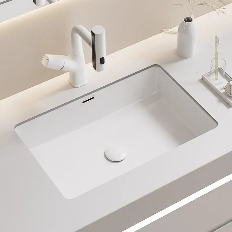 Large capacity flat bottom square under the counter basin ceramic embedded wash basin single basin round bathroom balcony