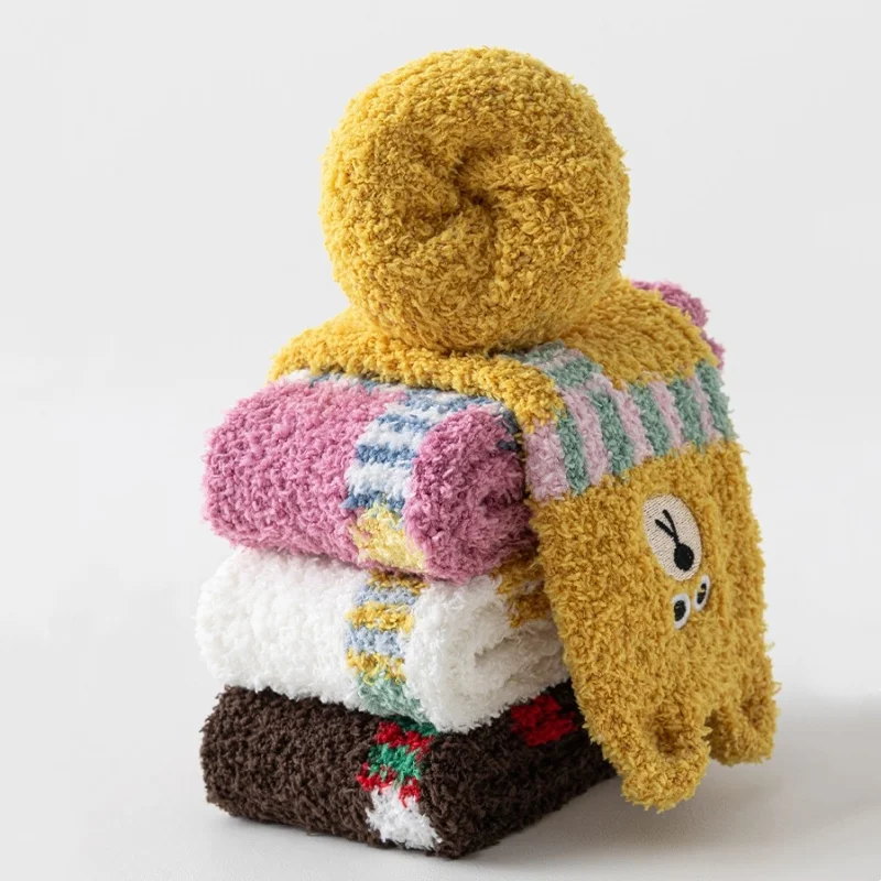 Calzini lunghi per bambini invernali in pile di corallo, spessi, caldi, carini, per ragazze, ragazzi, morbidi cartoni animati, orso, madre figlia, calze genitore-figlio