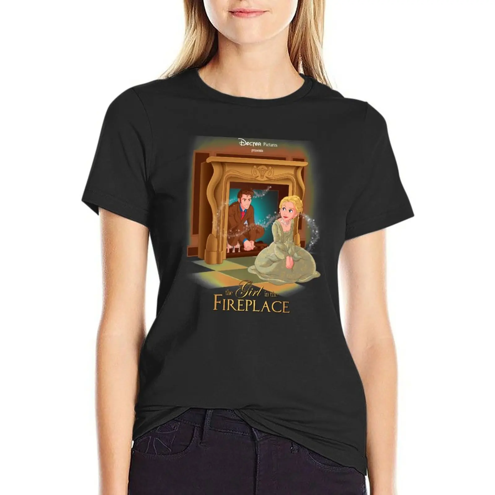 The Girl In The Fireplace T-Shirt female funny Short sleeve tee spring clothes Women 2024