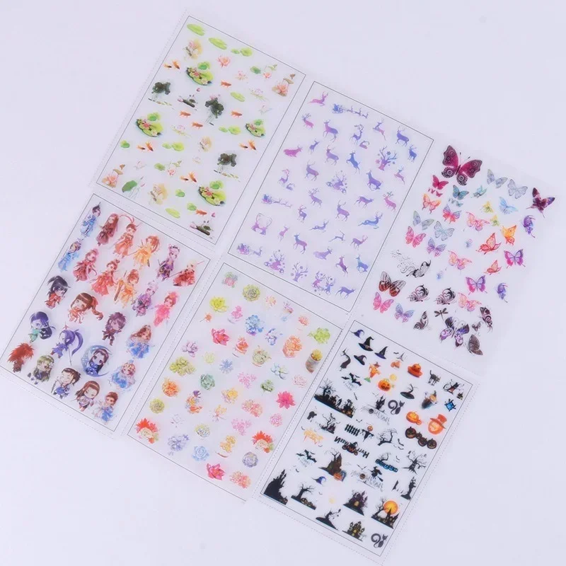 フラワーリーフ、幾何学模様、ミックスカラー、ネイルシール、水転写シール、スライド