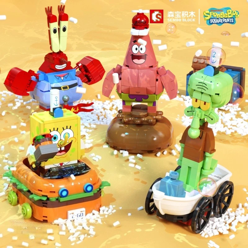 Senbao SpongeBob SquarePants Character Building Blocks Anime Mr. Krabs Patrick Star Model Children's Puzzle Blocks Toys Gift