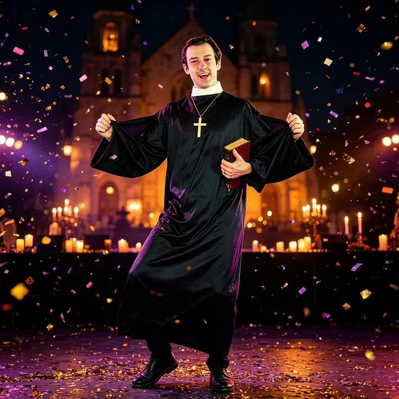 Classic Male Priest Stage Performance Costume Single Robe Men's Dress Up Costume Halloween Celebration Party Cosplay Priest Robe - view 5