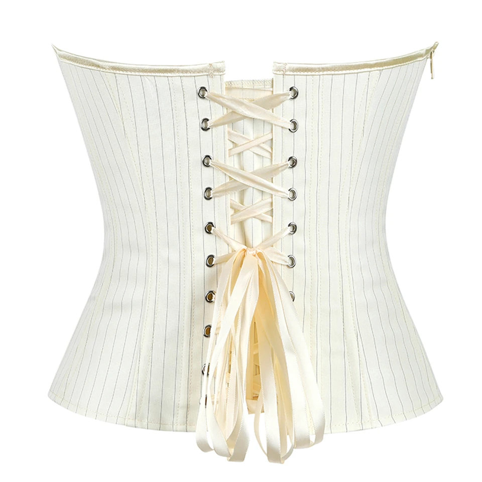 Becirzet Damen Overbust-Korsett mit Reißverschluss, gestreift, Schnür-Bustier, Taillenformer, Bauchkontrolle, Shapewear, Oberteil für Bürodamen – Detail 22