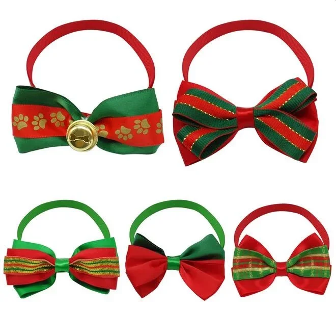 50pcs/lot Christma Dog Bowtie Xmas Decorate Style Adjustable Dog Bows Collar for Small Dog Accessories