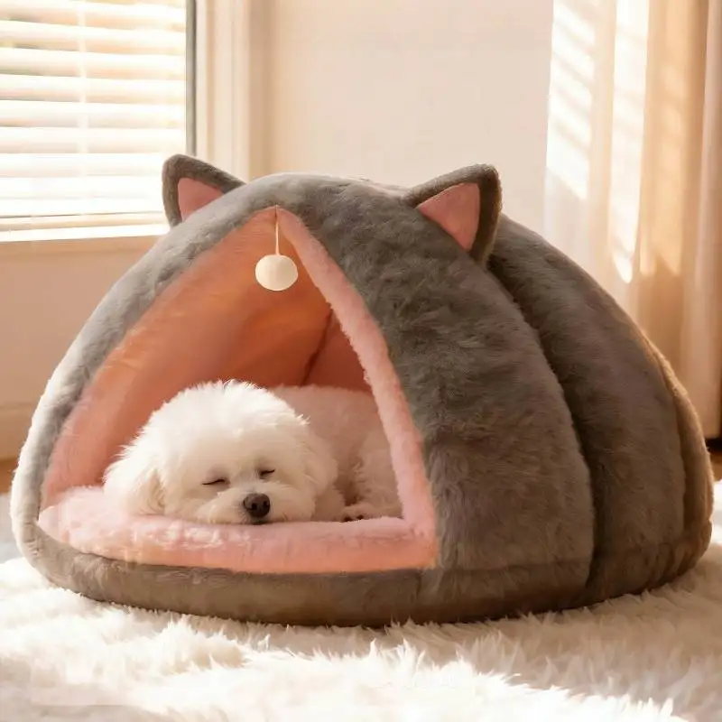 Cotton Unique Grey Dog Kennel Aesthetic Durable Plush Modern Dog Supplies Indoors Designer Camas Para Perros Dog Furniture