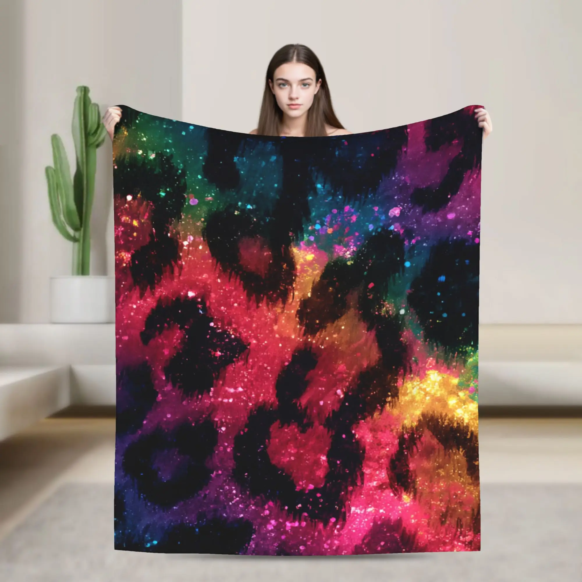 Leopard Rainbow Blanket Simulated Print Fuzzy Awesome Warm Throw Blankets for Bedspread Spring Autumn