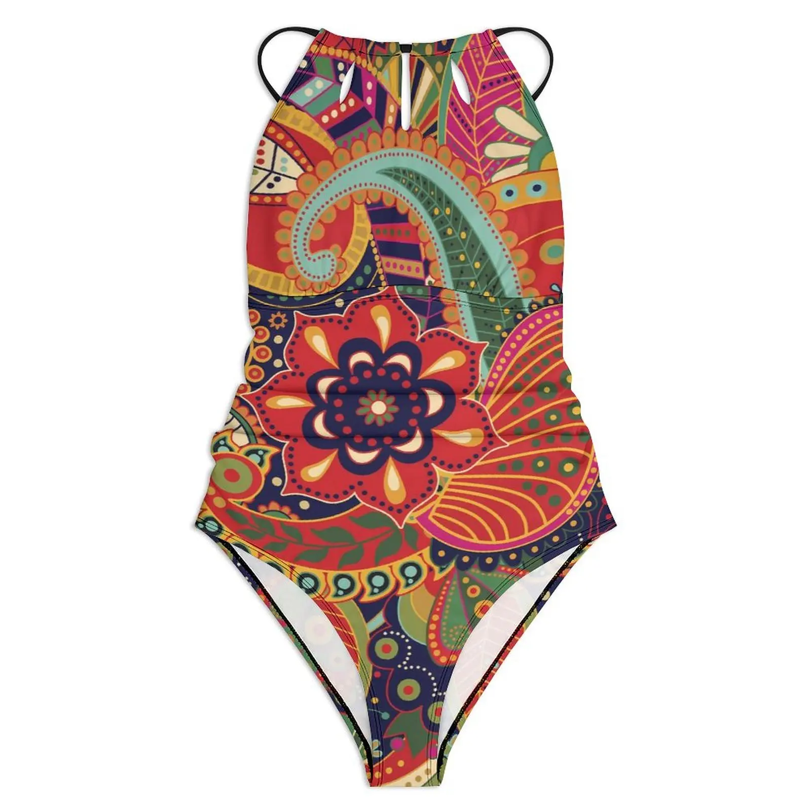 Bright Paisley Print Swimsuit Sexy Flower Power One Piece Swimwear Push Up Swimsuits Trend Holiday Surf Beach Outfits