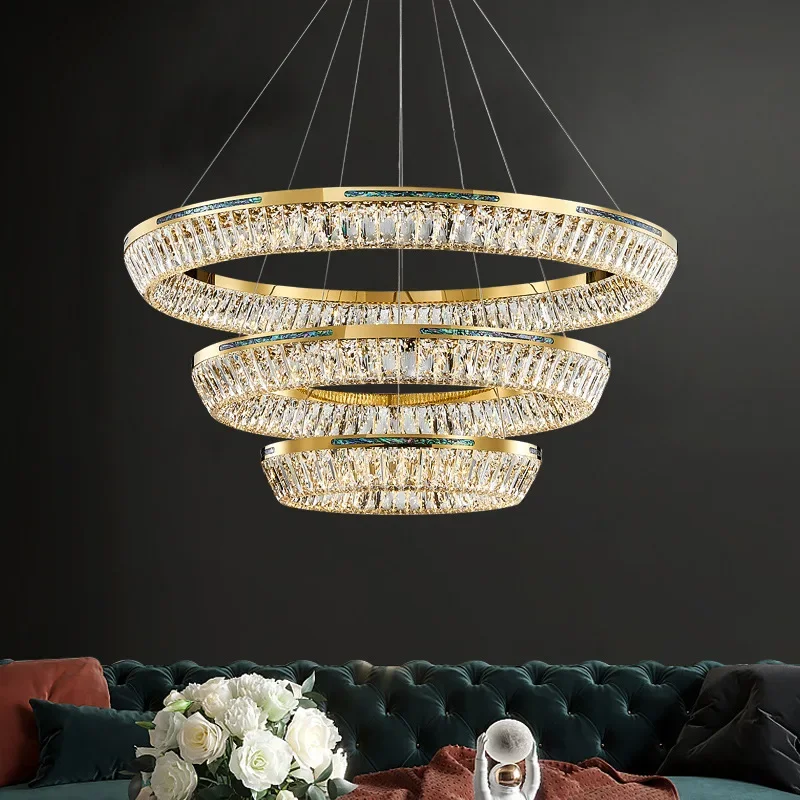 

Modern Round Big Crystal Chandelier Living Hoom Decor Iron Pendant Lamp Luxury Dining Room Cristal Suspenstion Drop Lighting