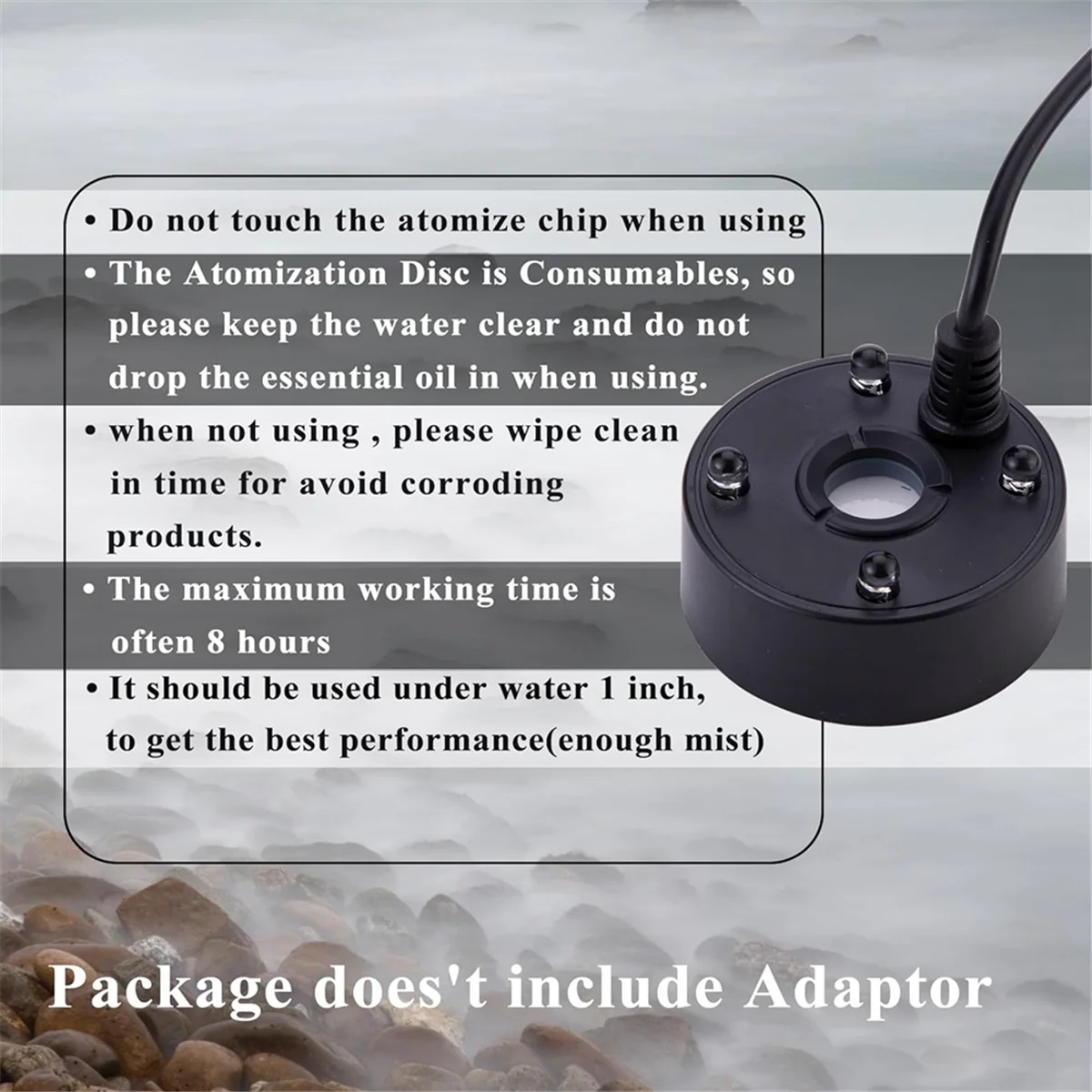 ABKB Mist Maker, flotador protector contra salpicaduras, puerto USB, luces LED de 4 colores, mini máquina de niebla Mister, atomizador nebulizador de agua para fuente, blanco