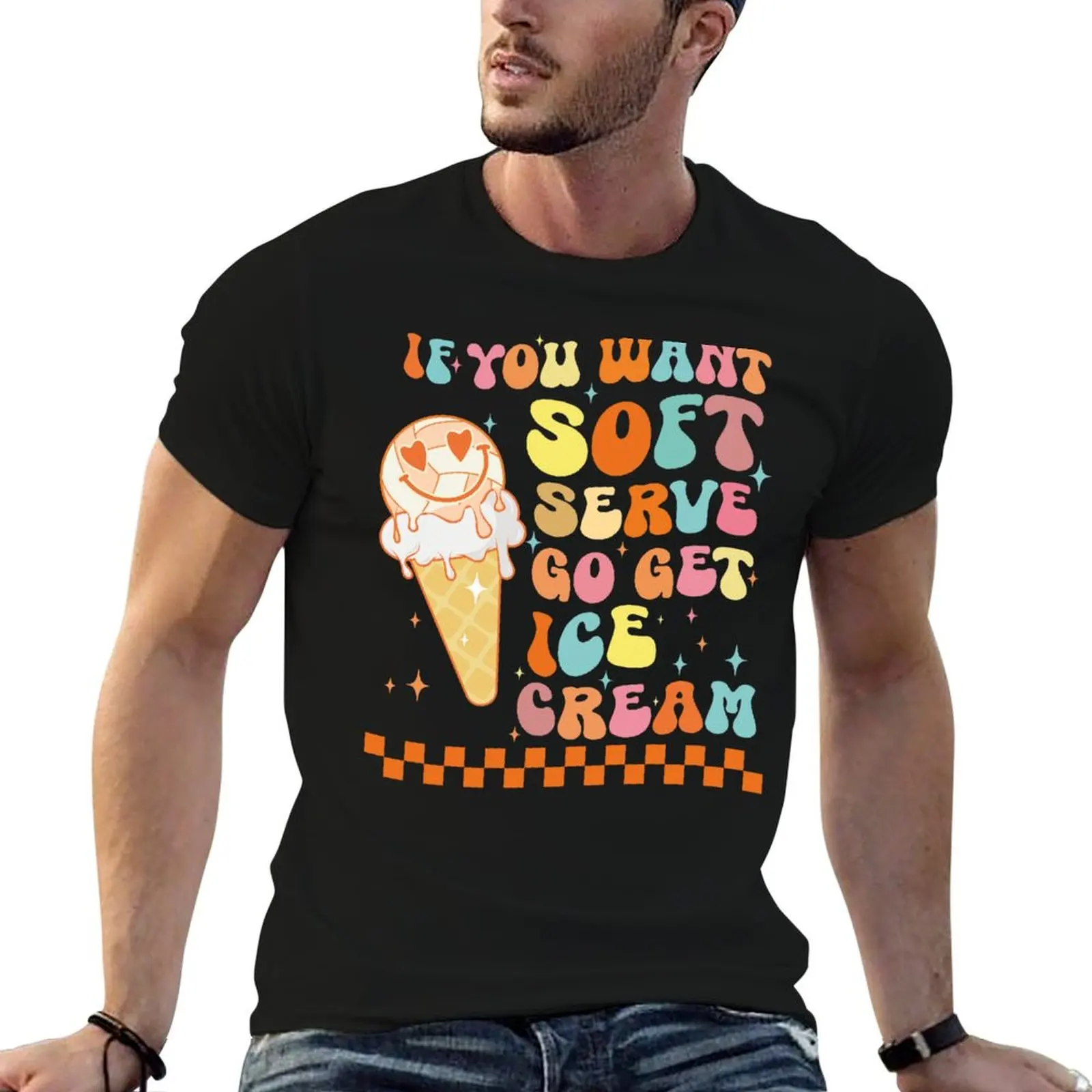 If You Want Soft Serve Go Get Ice Cream Funny volleyball T-Shirt Quick Dry Sports Short Sleeve Tee