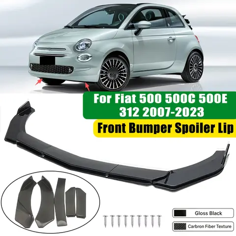 For Fiat 500 500C 500E 312 2007-2023 5Pcs ABS Car Front Bumper Lip Spoiler Splitter Body Kit Canard Tuning Accessories