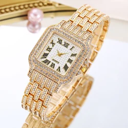 MAYZHISU Women Watch Diamond Steel Strap Fashion Ladies Watch Hip Hop Iced Out Business Women's Wristwatch Classic Square Clock