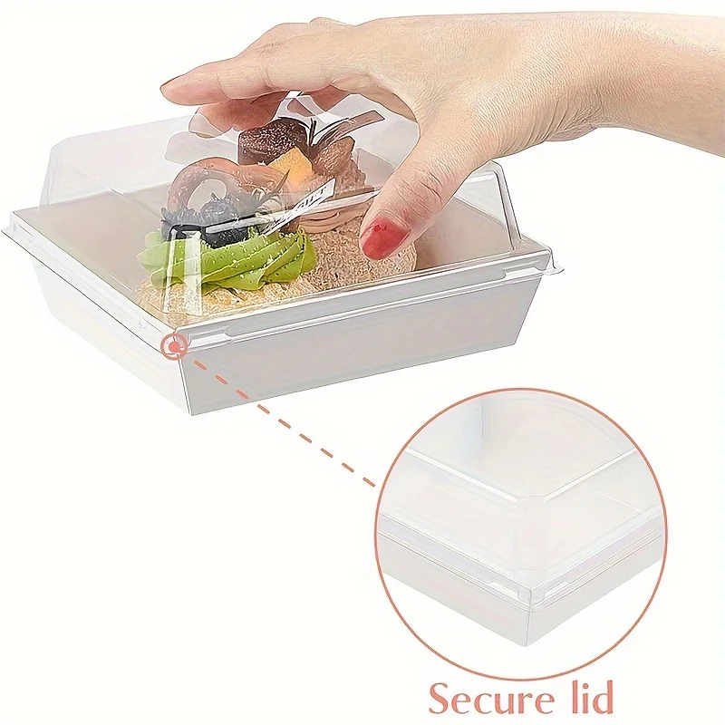 50/100PCS Cooked Food Box with Transparent Lid, Square White Bread Box, Cookie Box, Swiss Cake Roll Packaging Box