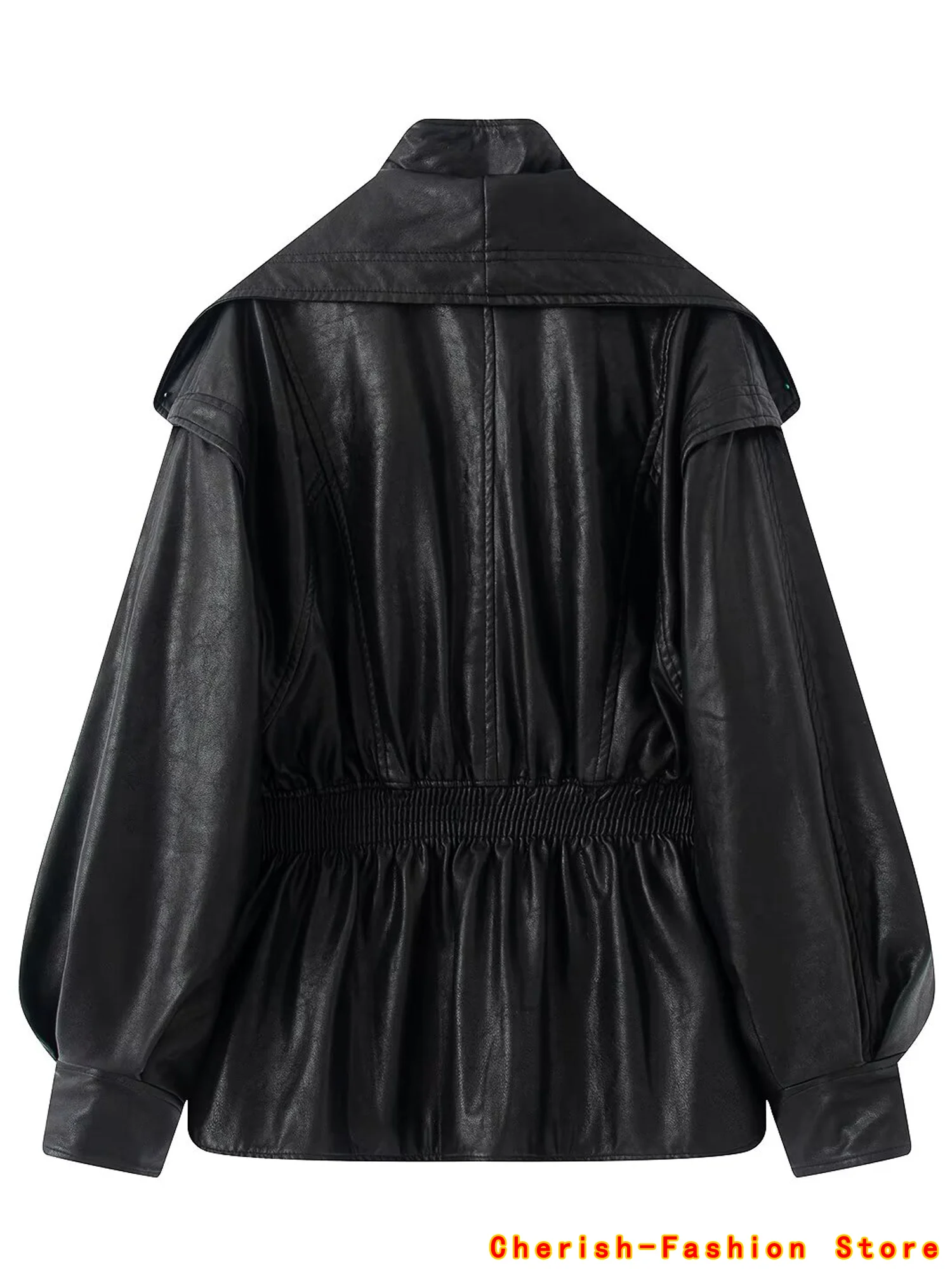 Jaket Kulit Wanita Kasual Kerah Lipat Ritsleting PU 2025, Jaket Luar Ruangan Gaya Highstreet Musim Gugur Terbaru, Pinggang Elastis, Warna Cokelat