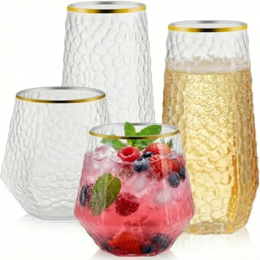 

Набор из 48 пластиковых бокалов для вина: 24 бокала для шампанского без ножки объемом 9 унций и 24 одноразовых бокала для вина объемом 12 унций, элегантные одноразовые пластиковые бокалы.