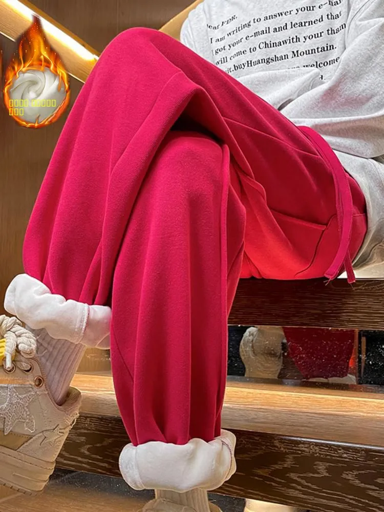 

Thiened Fce Men's Winter Sports Pants Loose Trousers Silver Velvet Casual Knitwear Faionable Youth Active Sle