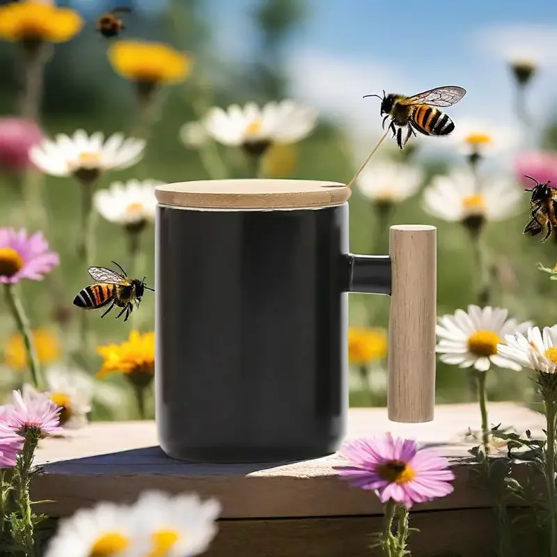 Ceramic Mug 400ml Coffee Cup Unusual Tea CupWooden Handle Colored Glaze Personalized Gift Christmas Cups Drinkware Mugs
