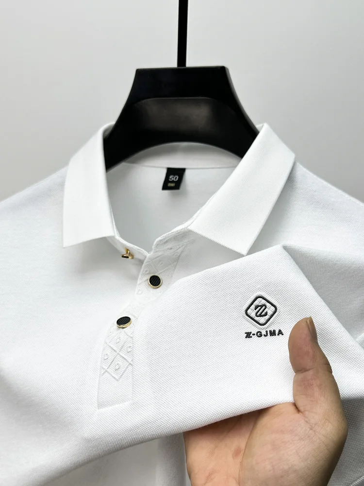 2024 New Summer High Quality Mercerized Cotton Lapel POLO Shirt Business Casual Fashion Hot Stamping Embroidery Short Sleeve Top