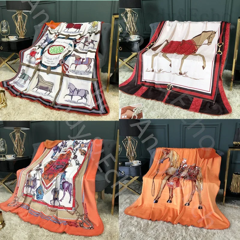 Double Layer Throw Blanket Weighted Knitted Horse Blankets Plaid Bedspreads Sofa Bed Winter Thick Fleece Warm Soft Fluffy Plush