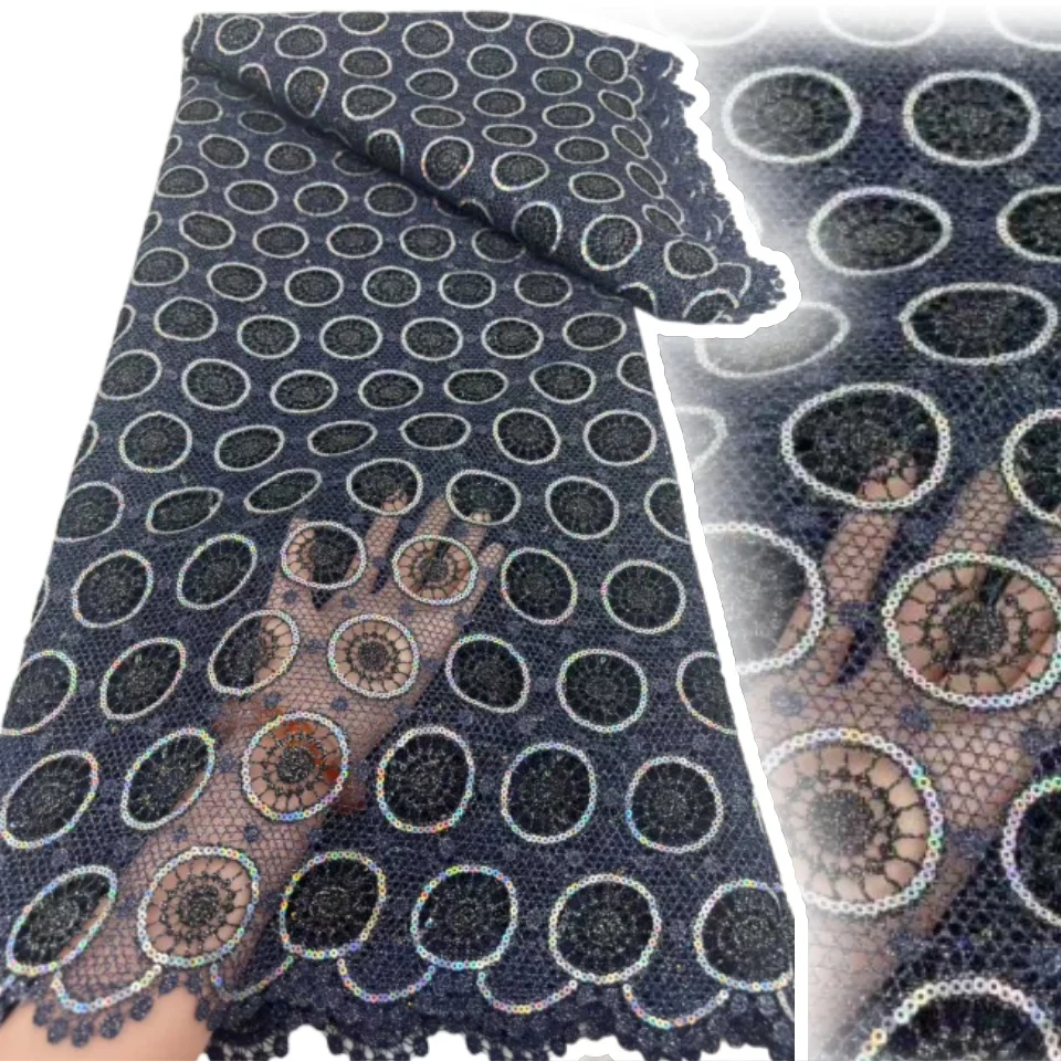 

Nigerian Water Soluble Sequina Embroidery Lace Fabric High Quality African Guipure Cord Lace Fabric For Women Dresses SZ1561