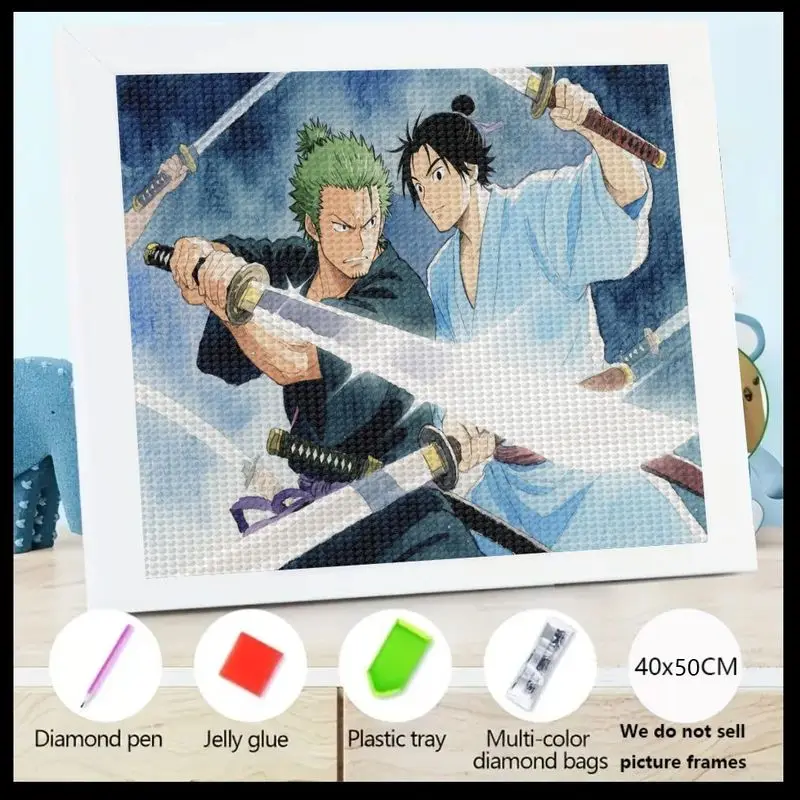 

1 шт. 5D DIY Full Drill Diamond Painting Kit, One Piece Anime Art с Roronoa Zoro и Monkey D. Luffy Samurai Warriors, Rhine