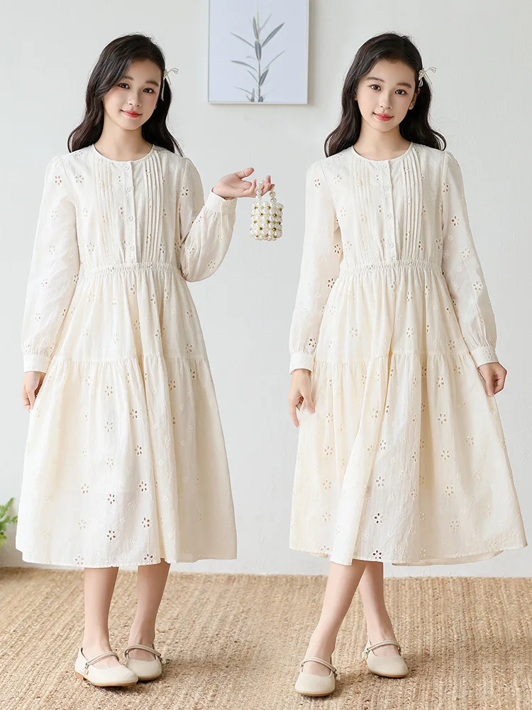 

Girls' Long Sleeve Hollow Out Dress for Spring and Autumn2025New style princess dress for girls