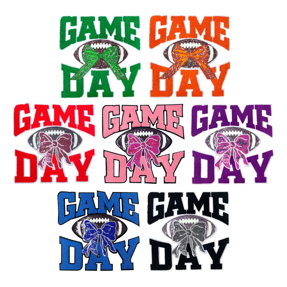 كبير جدا "يوم اللعبة" الكي التصحيح صغير لطيف الترتر الرجبي القوس القماش ملصق DIY بها بنفسك زين الحديد على شارة للملابس سترة #4