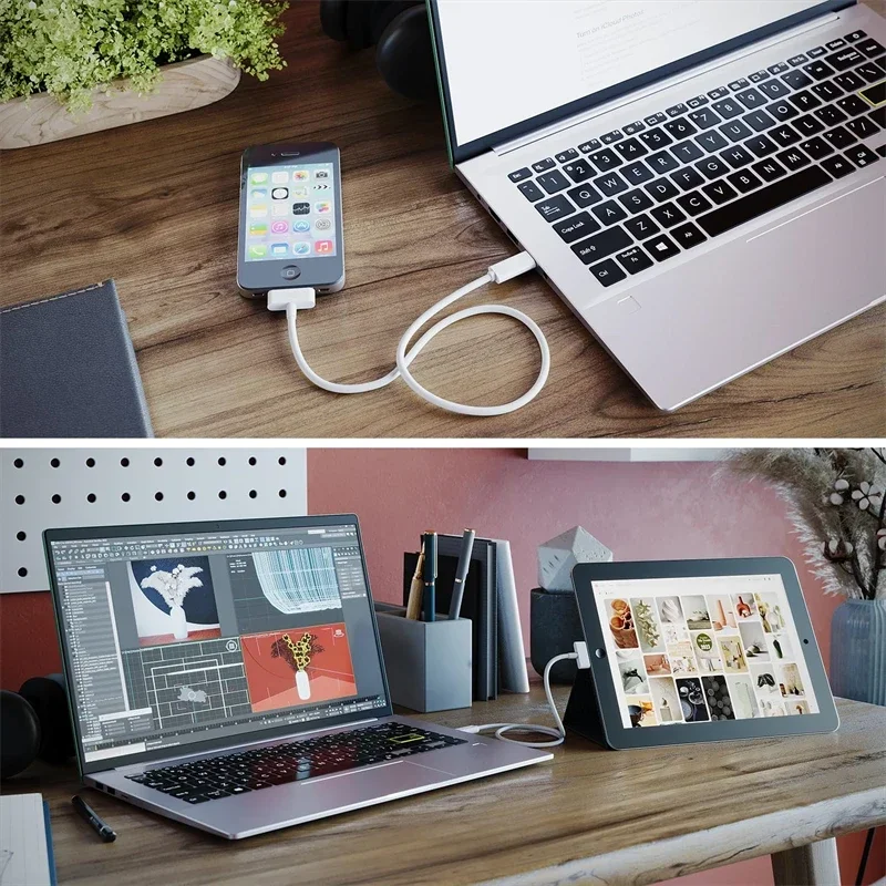 Type C to 30 Pin Charging Cable Adapter USB C Data Cord Retro Car Stereo Dock Connection Music Play Charger