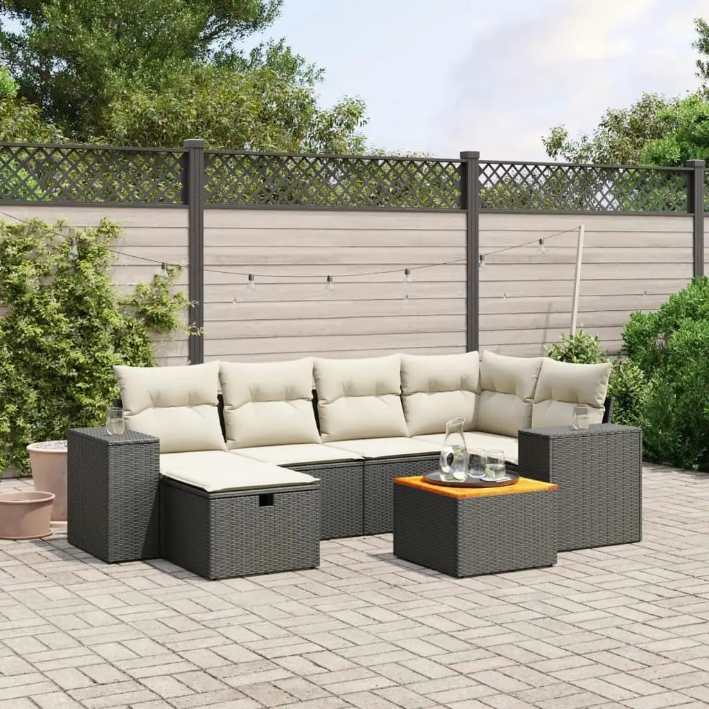 

Garden Sofa Set Outdoor Black Cream White Cushions Stylish Furniture Elegant Design for Patio and Balcony Comfort Seating