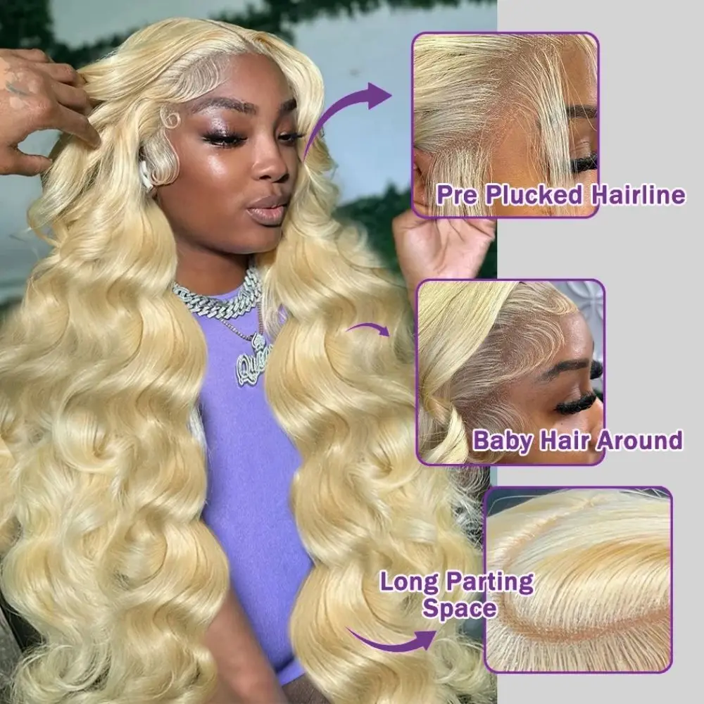 Brazilian 613 Blonde Body Wave 100% Human Hair HD Transparent 13x6 13x4 Lace Frontal Wigs 30 36 Inch Lace Front Wig For Women