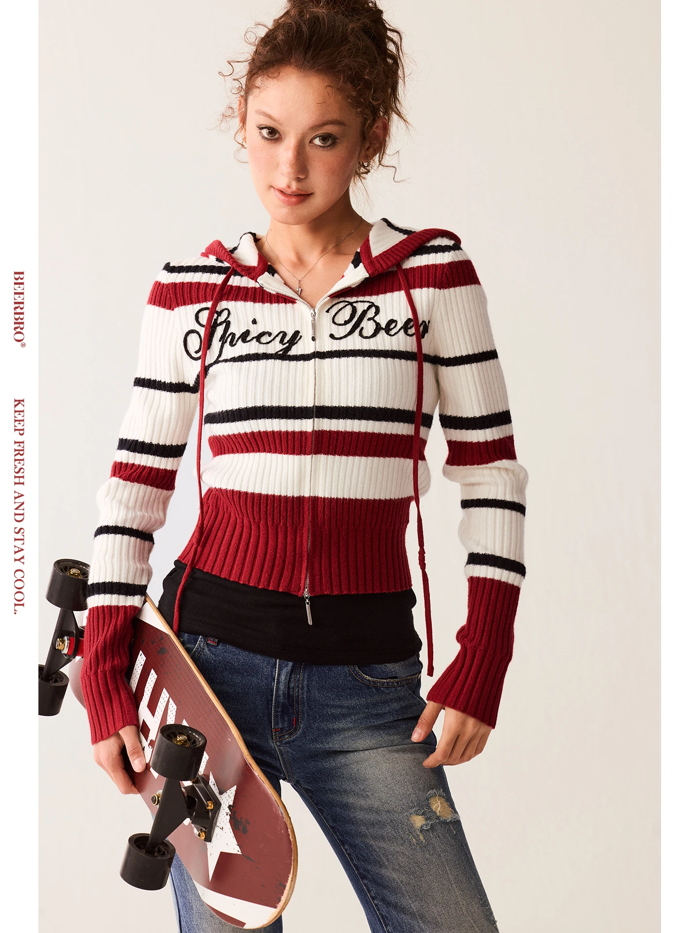 

BeerBro Vintage Sound Wave Women's Casual Striped Color Blo ort Hoodie Sweater Jaet Soft Polyester Blend Long Sve